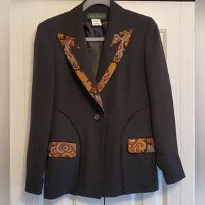 Womens Harve Benard Black Paisley Velvet Trim Blazer, Sz 6